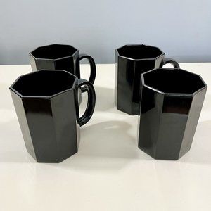 Set Of 4 Black Vintage Octagon Handled Coffee Cups France